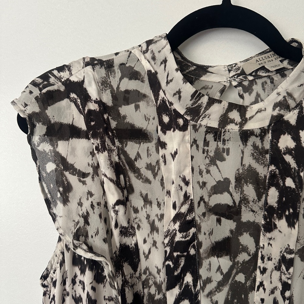 All Saints Fleur Wing Pleated Mini  Dress Size 8 - Picture 4 of 14
